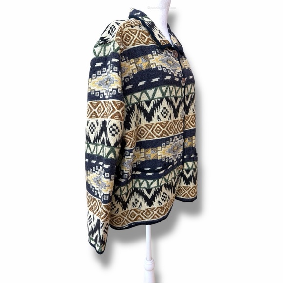 VTG 90s Jane Ashley Woman Tapestry Jacket 2X Blue Aztec Southwest Boho Boxy Coat - Picture 7 of 11